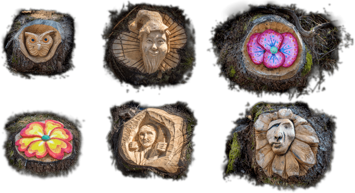 Alcune opere d'arte su base di ceppi di legno