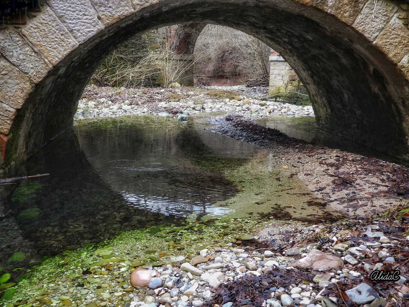 L'arcata inferiore del ponte romano in cui si intravedono le acque del torrente Forata