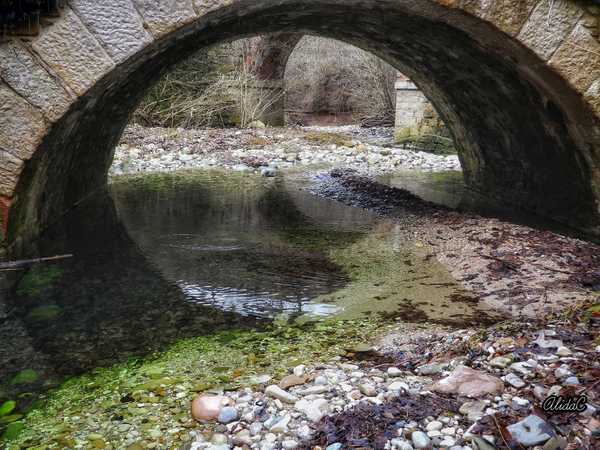 L'arcata inferiore del ponte romano in cui si intravedono le acque del torrente Forata